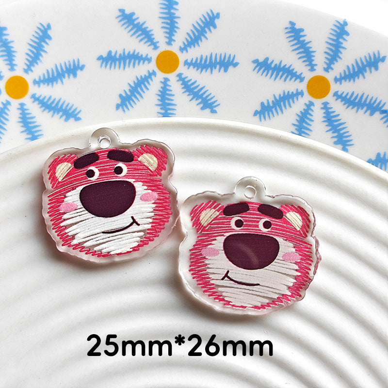 Wholesale 10pcs Double-sided bow three-dimensional relief acrylic jewelry accessories DIY pendant with holes cartoon character cute